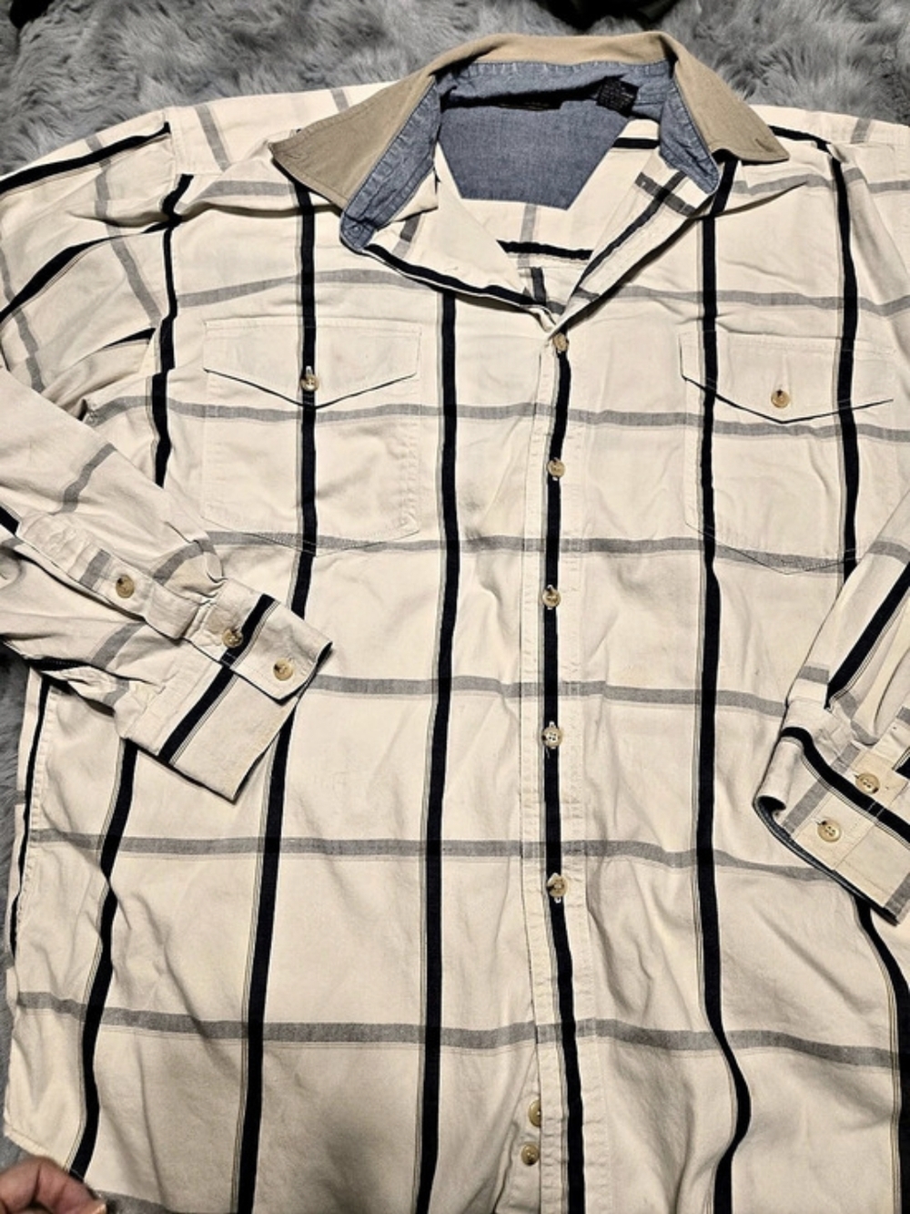 Vintage Roper Plaid Flannel Button Down Shirt Contrast Collar L 100% Cotton